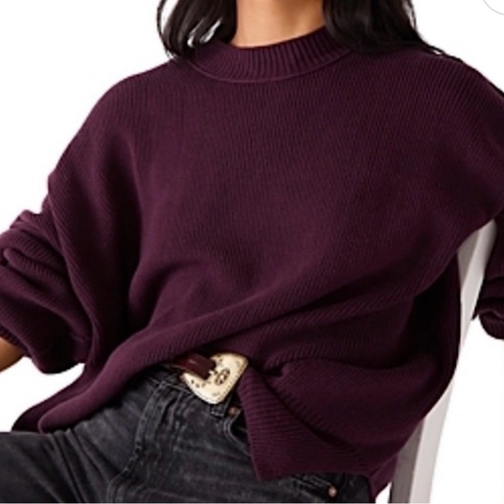 Free People Easy Street Crew Neck Sweater Violet Panther Oversize